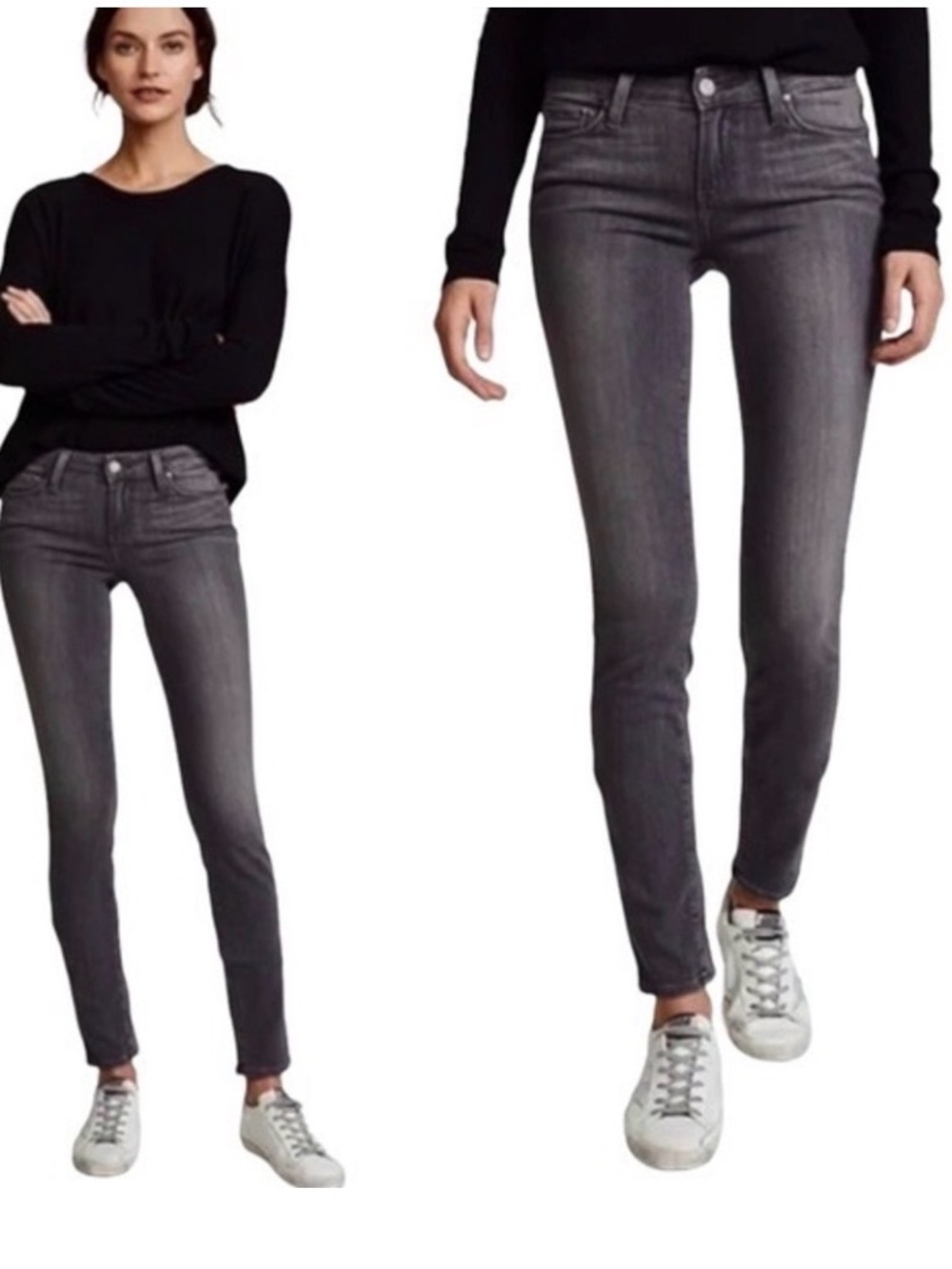 PAIGE Grey Black Skinny Ankle Zip Jeans - Slim Stretch Denim 27